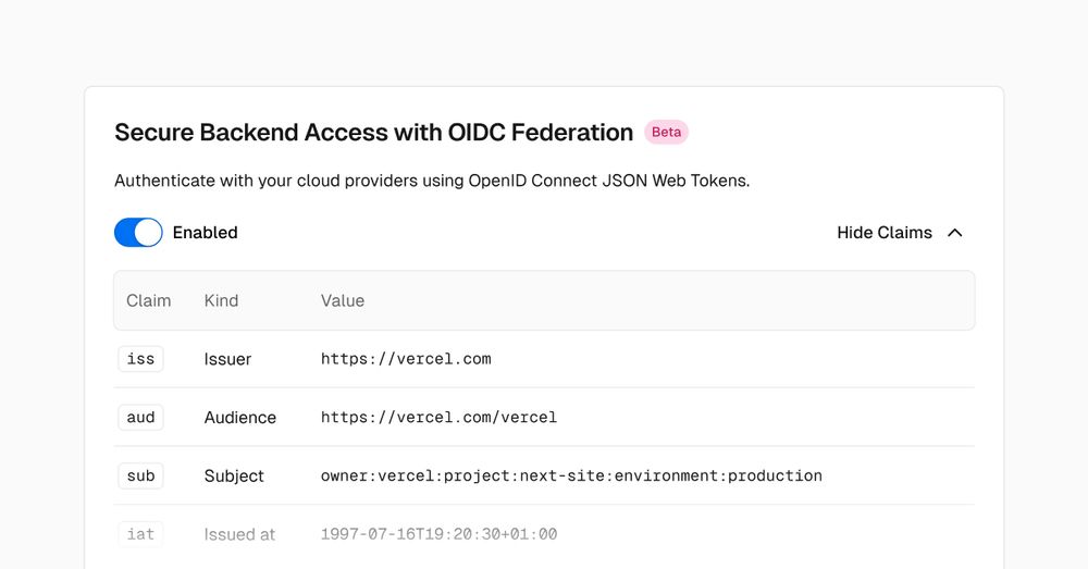 OpenID Connect (OIDC) Federation now available in Beta - Vercel