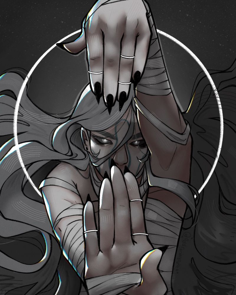 a monochromatic portrait of amira seemingly using a force push on the viewer