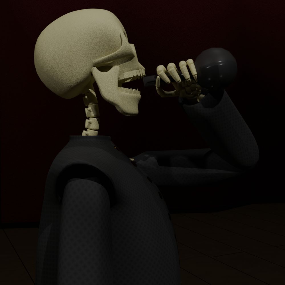 A skeleton drinking a potion of unhealing