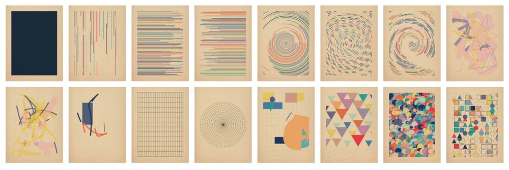 Screenshot of a grid of generative art pieces 
