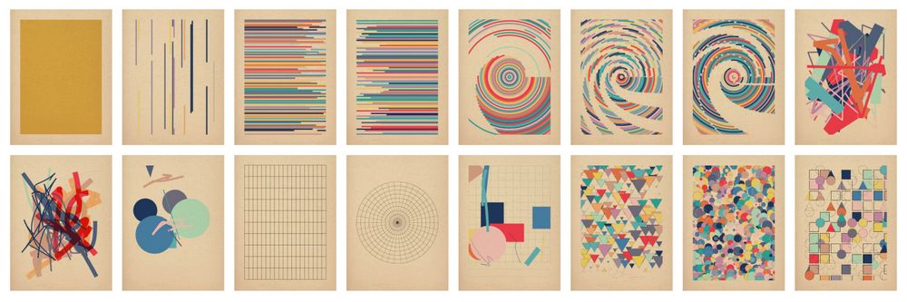 Screenshot of a grid of generative art pieces 