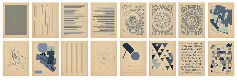 Screenshot of a grid of generative art pieces 