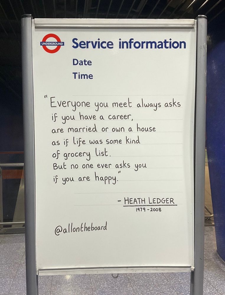 “Everyone you meet always asks if you have a career, are married or own a house as if life was some kind of grocery list. But no one ever asks you if you are happy” - Heath Ledger

#HeathLedger