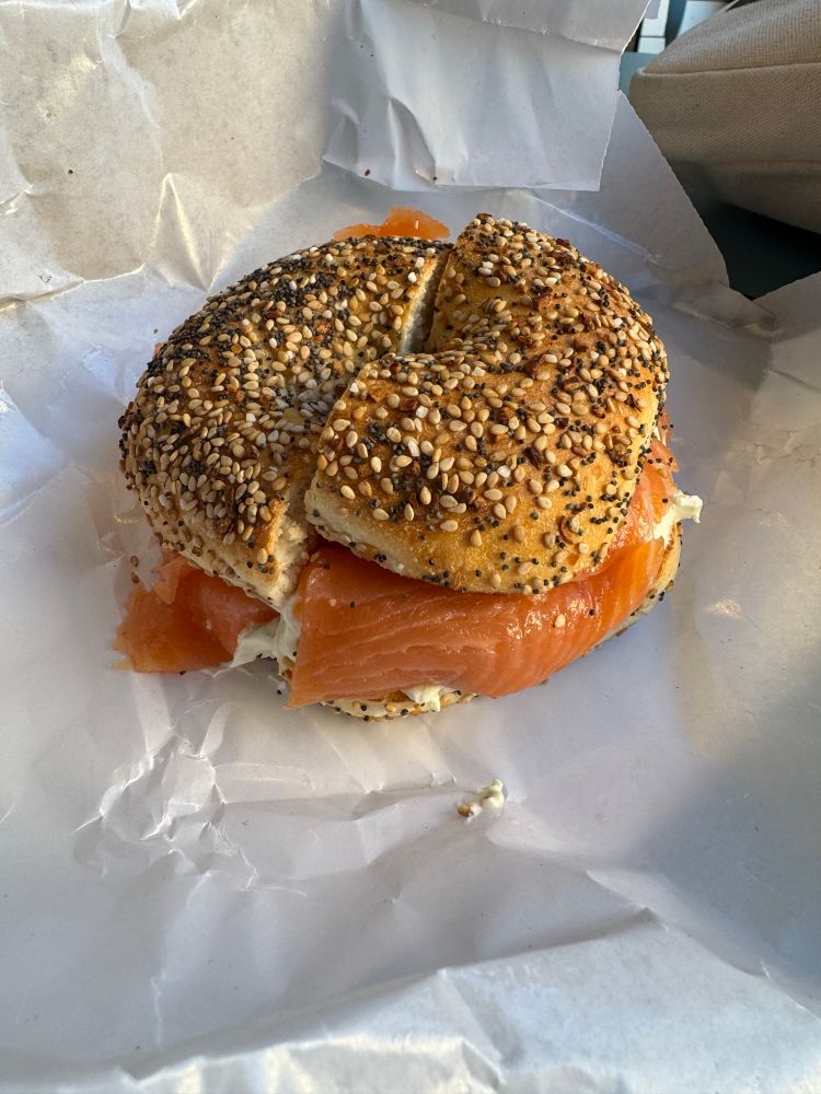 Everything bagel with chive cream cheese and lox 