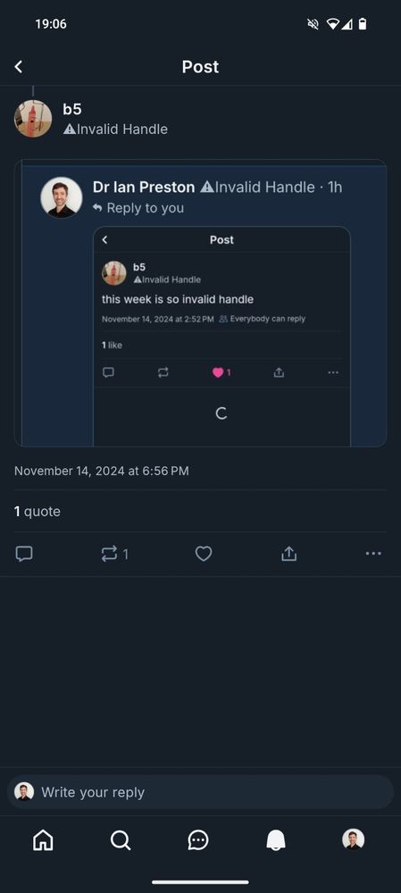 A screenshot of the parent post with invalid handle.
