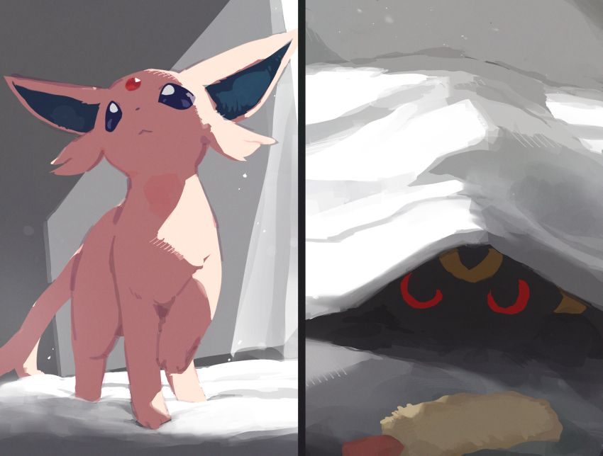 A digital painting of Espeon and Umbreon
