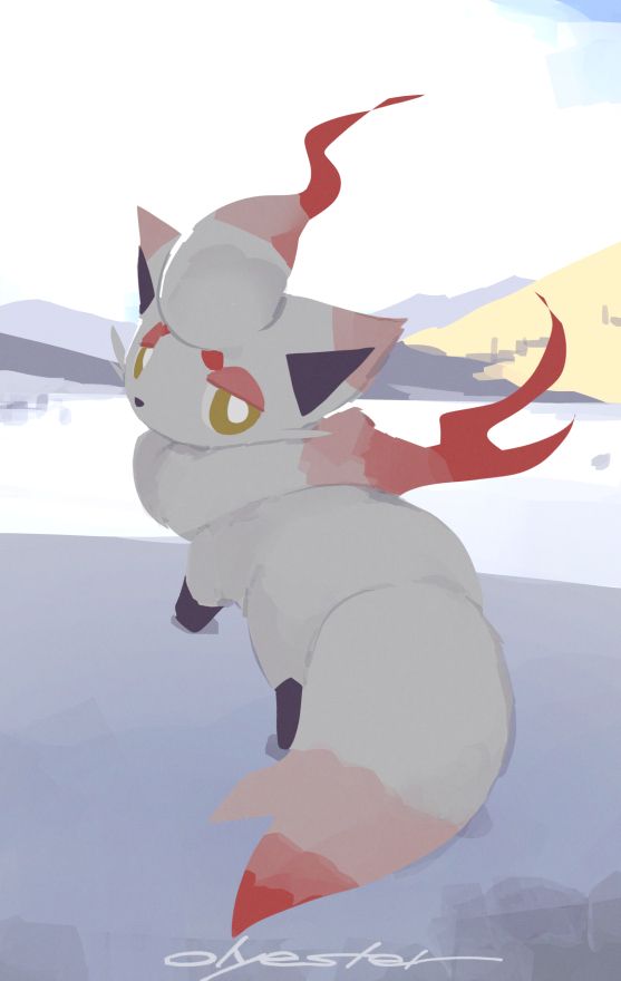 A digital painting of Hisuian Zorua