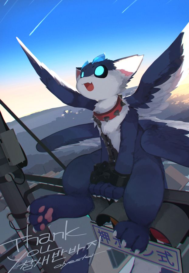 Commission work for 참새반바지. In the early morning, a meteor shower streaks across a sky that’s just beginning to redden.