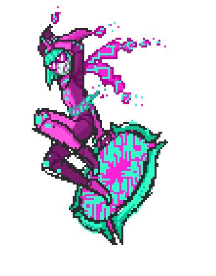 A glitchy jester that can glitch through reality with her hoop! Also she thinks your a loser sorry