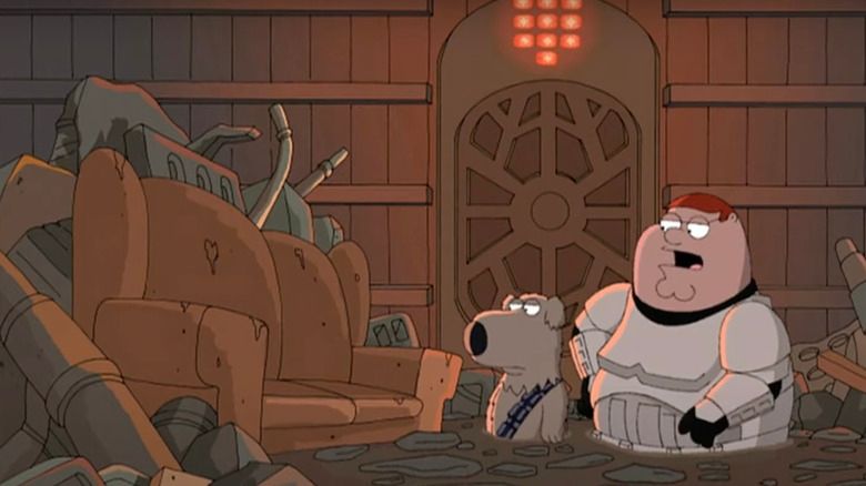 Peter Griffin decides to take an abandoned couch in a trash compactor.