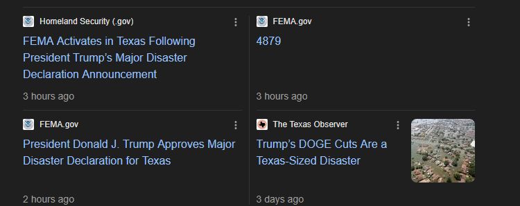 FEMA activities in Texas

FEMA Activates in Texas Following President Trump’s Major Disaster Declaration Announcement

President Donald J. Trump Approves Major Disaster Declaration for Texas