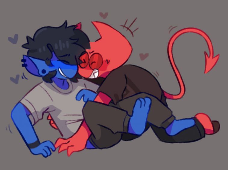 My OC Lucifer Junior "hugging" his "best friend" Simon
