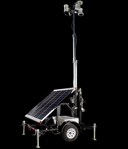 Cameras and a speaker on a stick attached to wheels and a solar panel. Universally used to make parking lots less safe for people under the disguise of being for increased security of the premises and the owners.