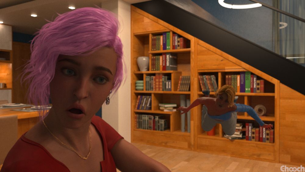 The tiny woman is flying airborne at such a high speed, that her cheeks are flapping in the wind while her concerned friend can only look on in shock!