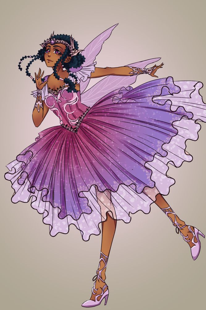 A dark haired girl in a dress inspired by one from Infinity Nikki