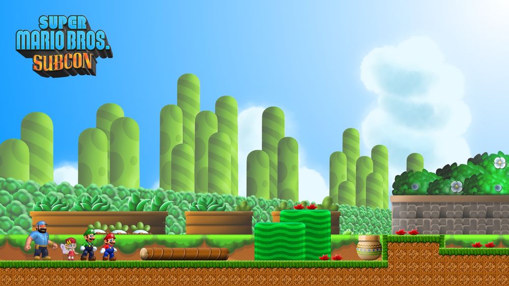 A mockup scene (meant to be in Super Mario Bros. Wonder's art style) purposing a possible sequel based on Super Mario Bros. 2 (USA). Wanda (from Mario & Wario) and Spike (from Wrecking Crew, using his design from the Mario Movie) appear as notable newcomers.