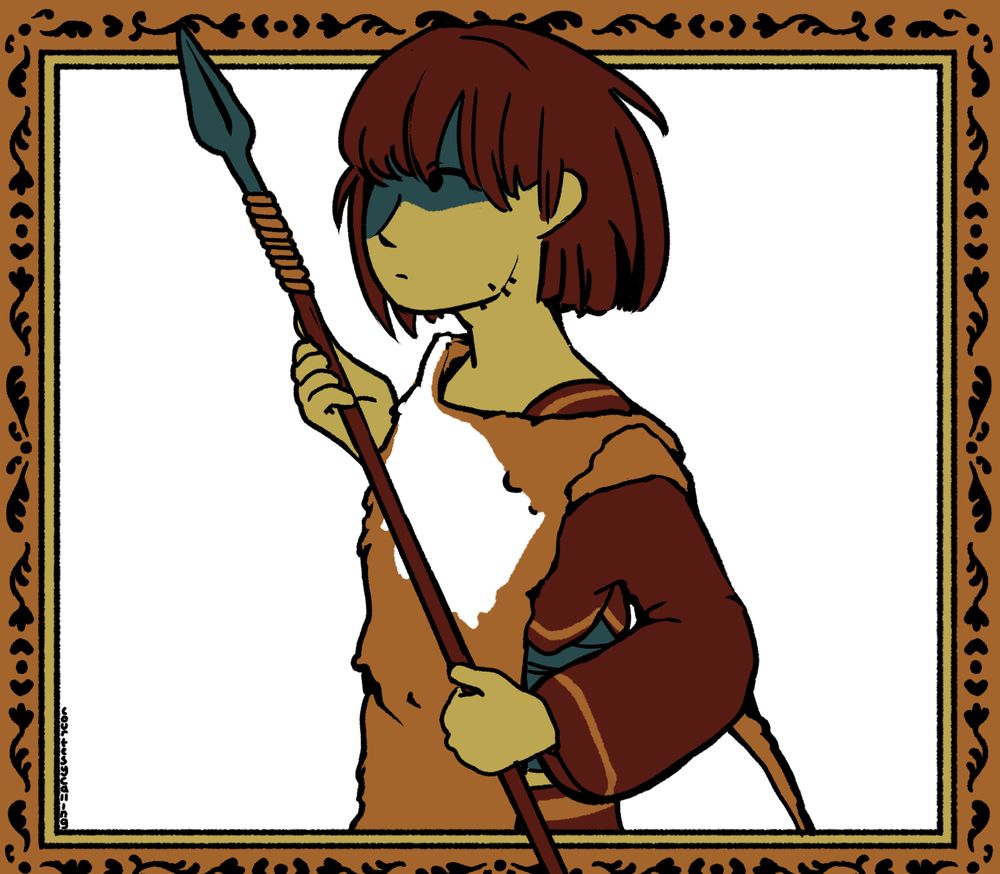 Drawing of the human with a spear from Undertale's introduction