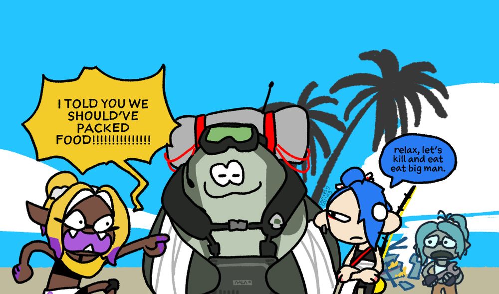 (Deep Cut, right after the helicopter crash)
Frye: I told you we should've packed food!!
Shiver: Relax, let's kill and eat Big Man.
(The mechanic is horrified to hear this but Big Man paying no attention due to handheld gaming)