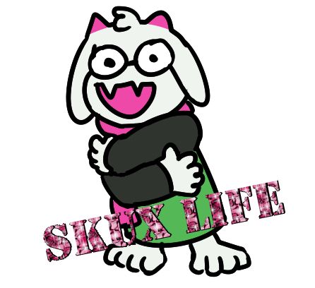 Ralsei posing with glittery text that says "skux life"