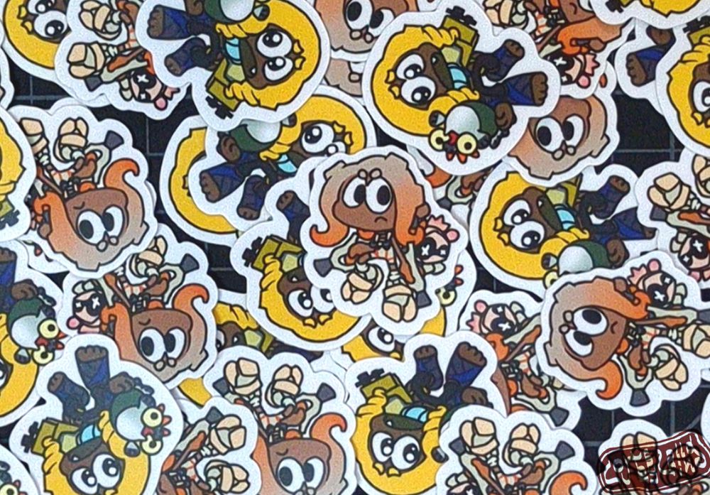 Small stickers of Agent 8 & Agent 3 (the new one, depicted as a teary-eyed Octoling)
