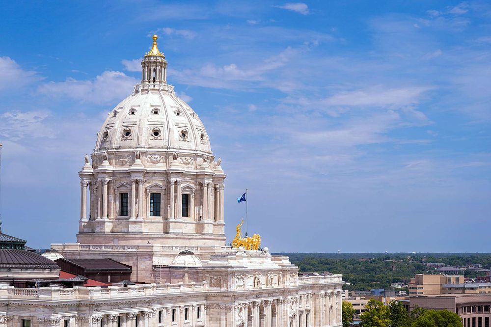 A view of the Minnesota State Capitol on a sunny day.