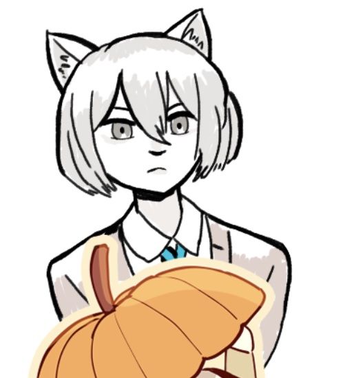 Sketchy art of Mitsuki Shirota with cat ears, behind part of a pumpkin. 