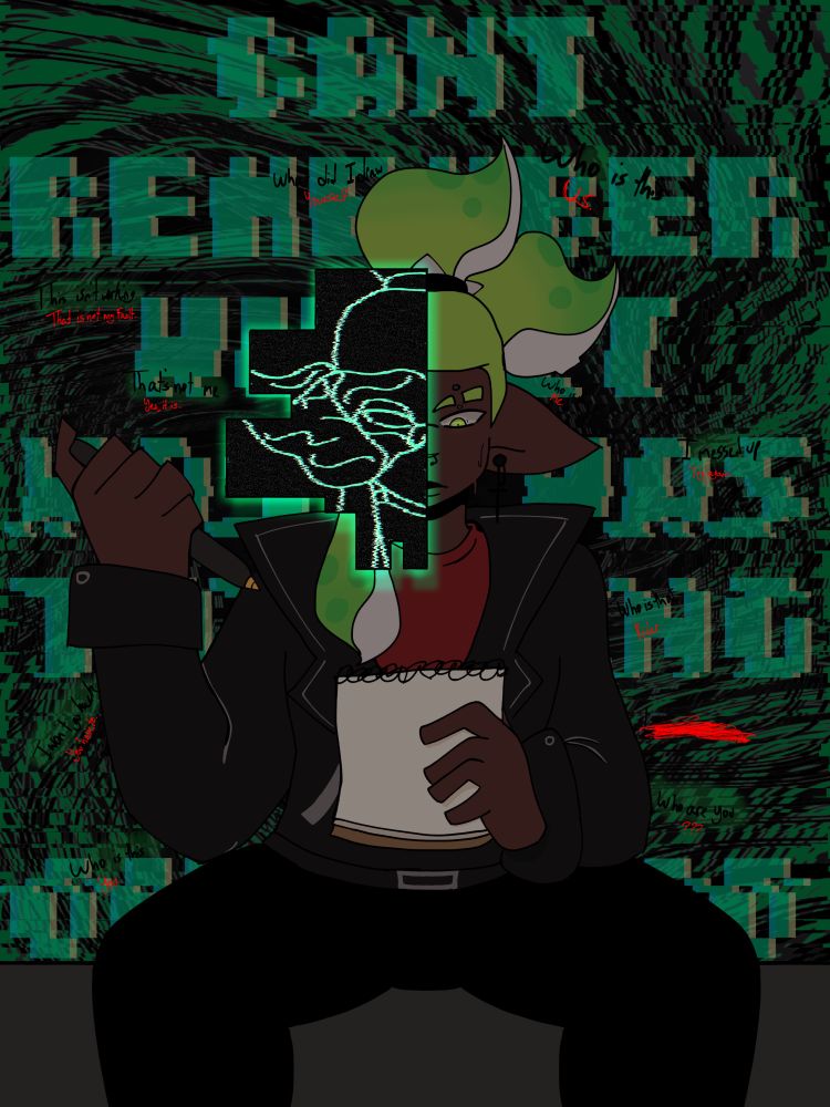 Lyrics in the back come from Lemon Demon's "Amnesia was her name"
I basically redrew a sketch I made a long while ago to highlight My Rider's struggles.