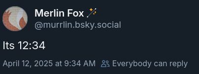 Screenshot of post saying it happened at 9:34