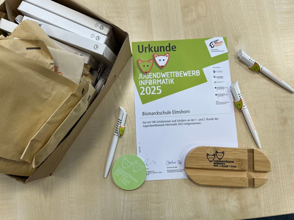 Urkunden und Preise des Jugendwettbewerbs Informatik 