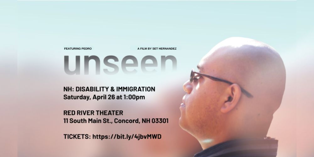 A bald young man appears in-focus, amidst hazy ﬁgures surrounding him. He wears glasses while looking up to the endless bright sky above him, his expression pensive. As the sky meets the young man’s head in the middle of the poster, the ﬁlm’s title appears: unseen. 