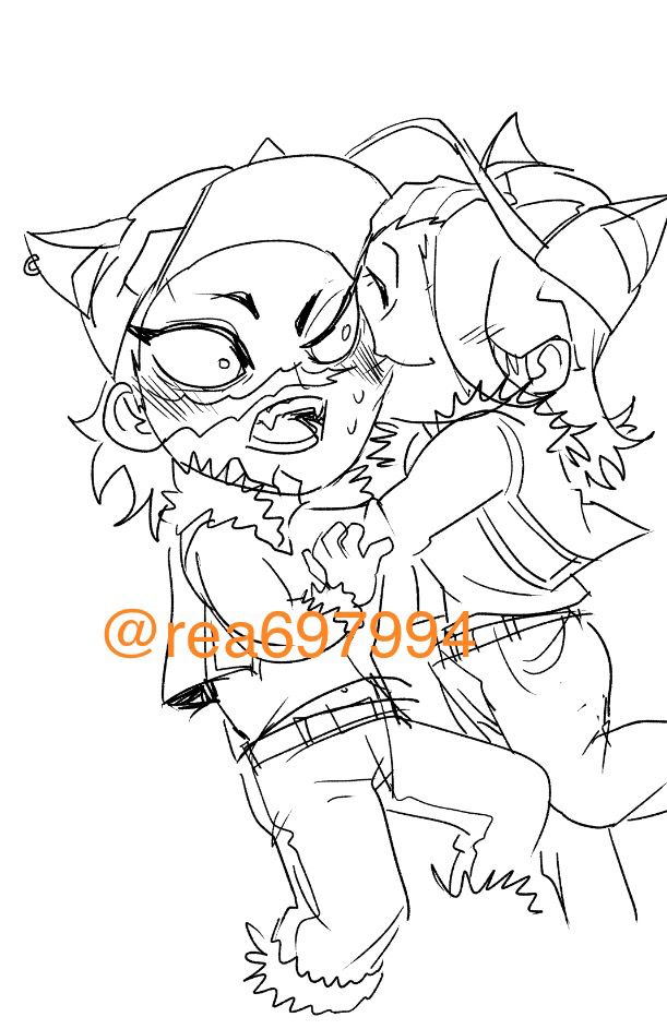 Image shows chibi Rei bitting chibi Genya’s cheek.