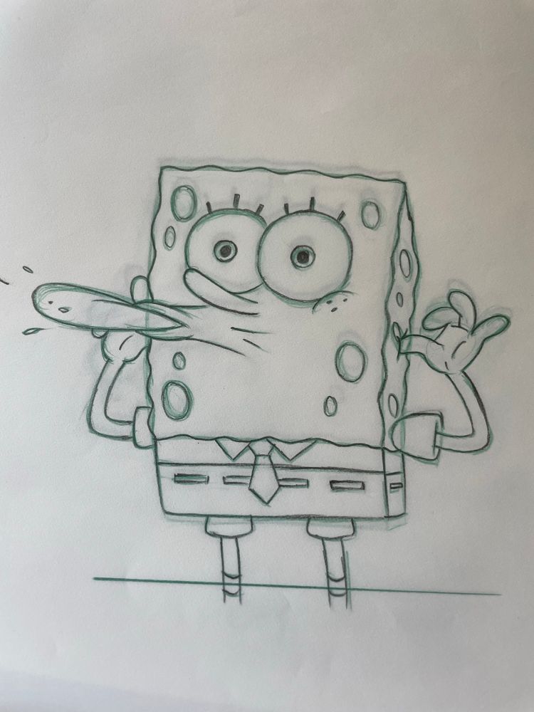 Animation drawing on paper of SpongeBob SquarePants.