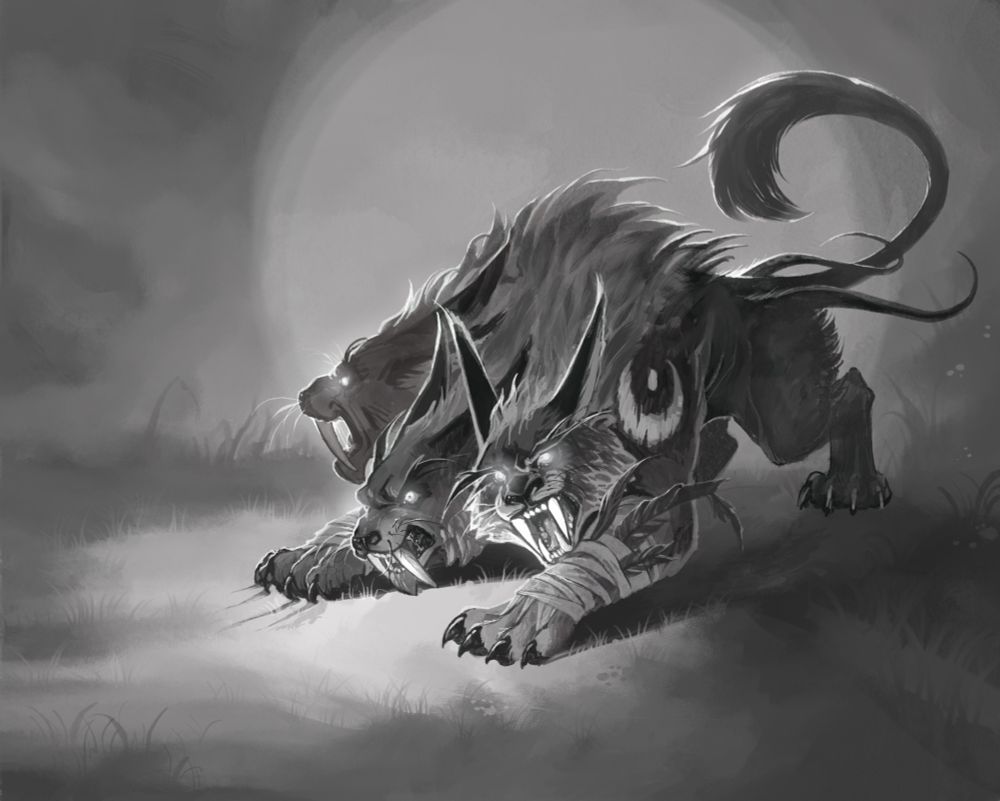 Sabertooth cat with 3 hears, in defending stanse