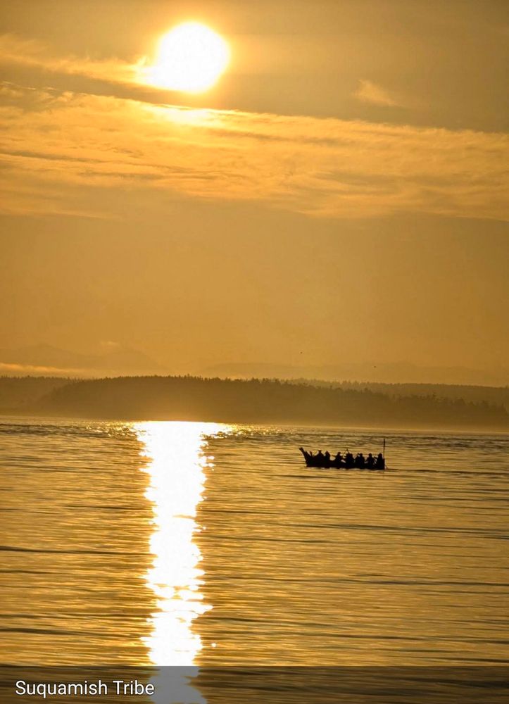 A canoe at sunset on the water