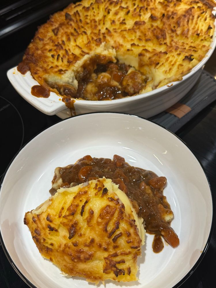 Shepard pie serving on a plate