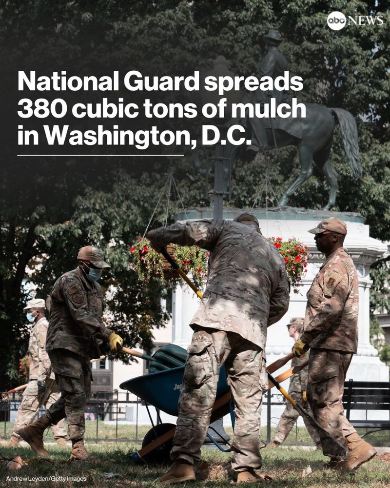 The D.C. National Guard has spread a lot of mulch — over 380 cubic tons — and picked up trash in Washington, D.C.