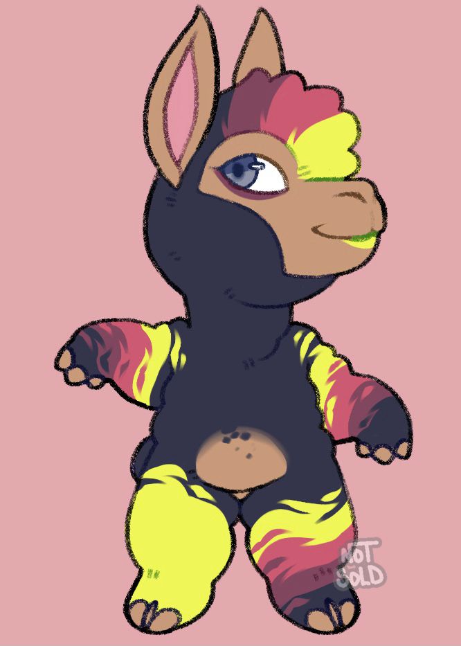 a dark coated alpaca with bright green and pink highlights 