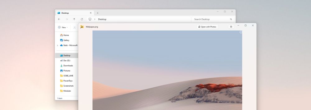 PowerToys Peek opening an image of a desktop wallpaper while in File Explorer