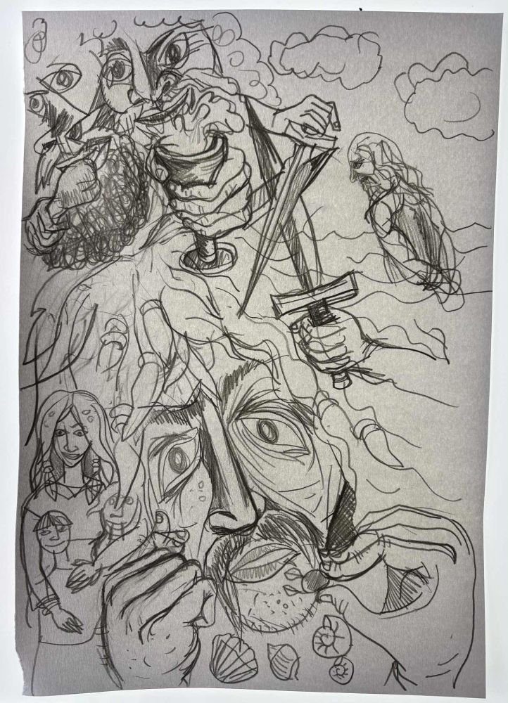 Interior illustration of a short story about a man losing his sanity.