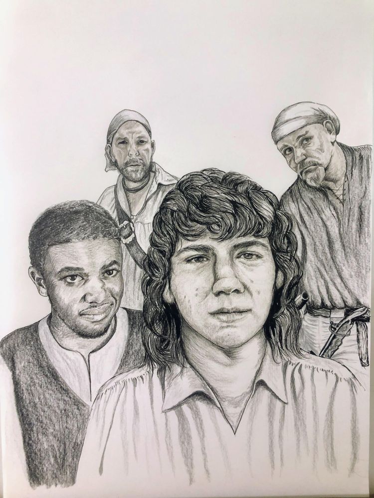 Illustration from a book featuring a young Michiel Adriaansz and his friend Jan Compagnie.