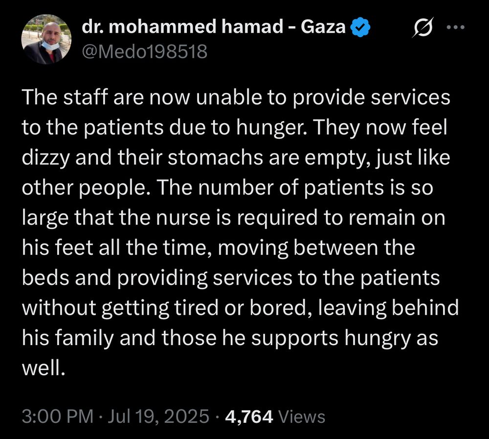 The staff are now unable to provide services to the patients due to hunger. They now feel dizzy and their stomachs are empty, just like other people. The number of patients is so large that the nurse is required to remain on his feet all the time, moving between the beds and providing services to the patients without getting tired or bored, leaving behind his family and those he supports hungry as well.