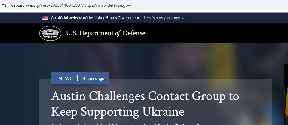 Screenshot of US DOD website header from January, 2024