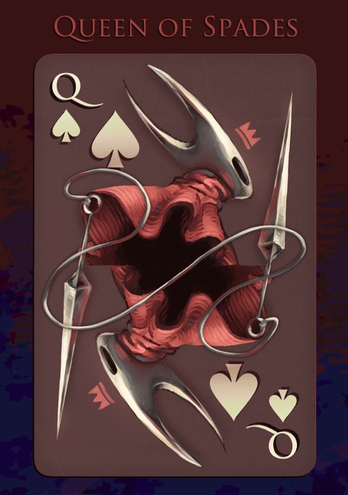 Hornet from Hollow knight as design for queen of spades standard playing card