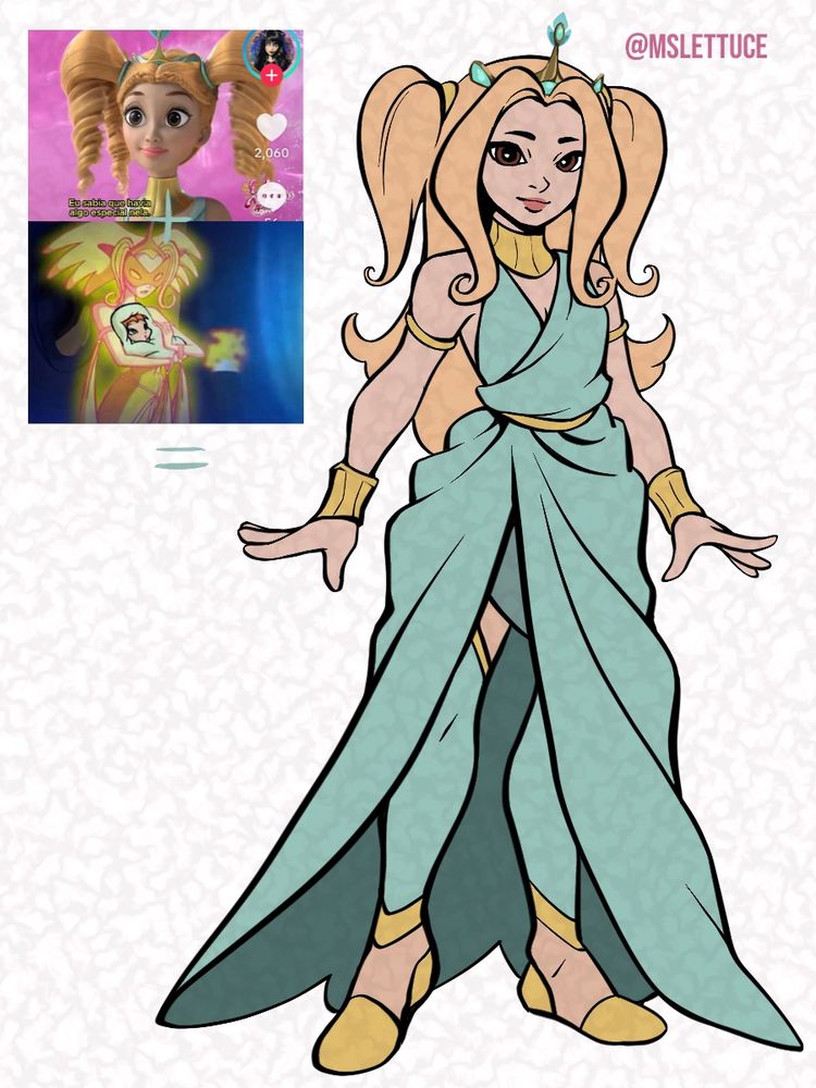 Redesign of the character Daphne from winx on a white background 