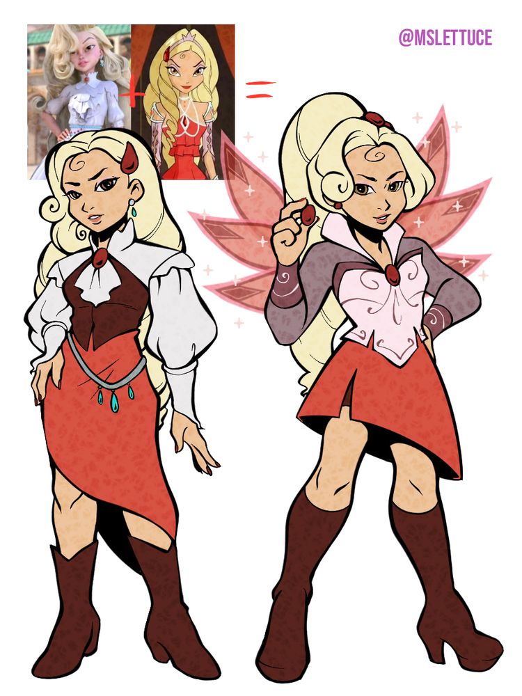 Two images of Diaspro from the Winx series, against a white backdrop.