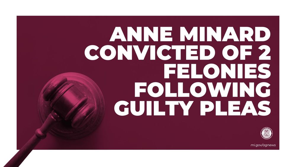 Anne Minard Convicted of 2 Felonies Following Guilty Pleas

mi.gov/agnews

Image: gavel