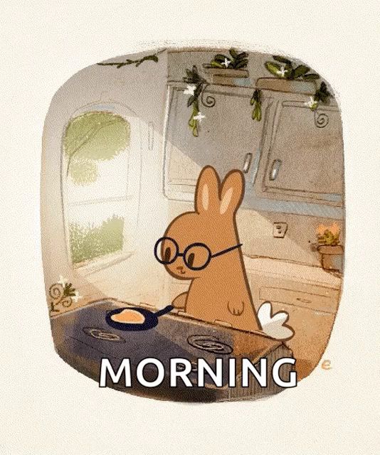 a cartoon of a rabbit wearing glasses cooking an egg in a frying pan