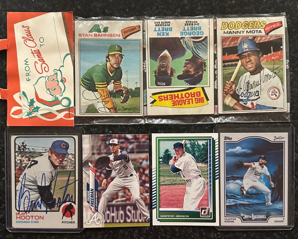 1978 Christmas pack with Manny Mota, 1973 Topps Burt Hooton auto, Freddie, Pee Wee, and Kersh