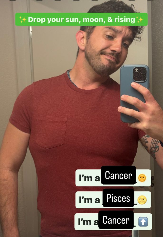 Nathan using an insta template, showing he is Cancer Sun, Pisces Moon, Rising in Cancer. 