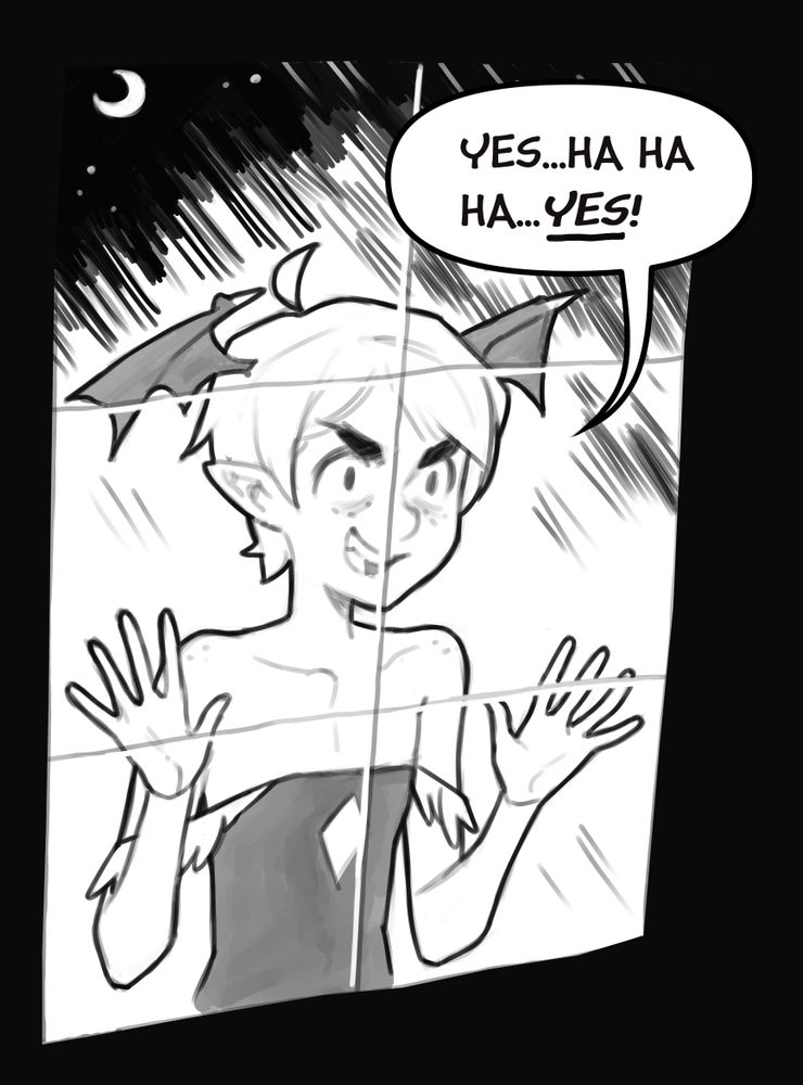 A drawing of Lilith at a window, her hands against the glass, with a creepy, smiling expression on her face. It is night, and a crescent moon is visible in the black sky behind her. A speech balloon reads: "YES...HA HA HA...YES!"

This is based on a popular meme illustrated by Ward Sutton, who was a cartoonist for the Onion at the time.